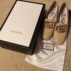 Gucci Marmont Tan Double G Heeled Loafers